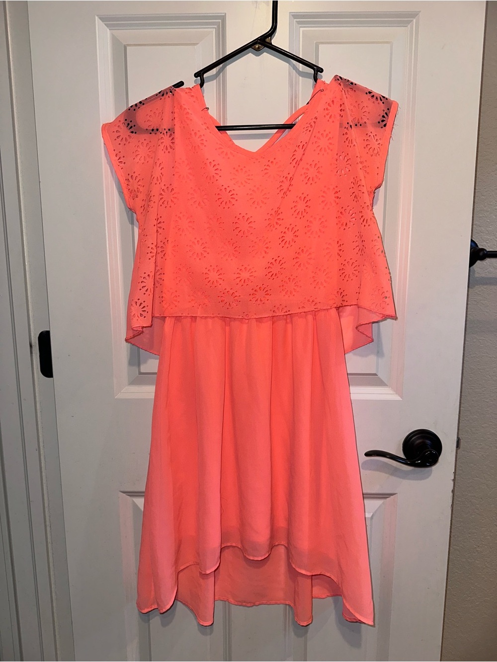 One Step Ahead Eyelet Layered Dress Lined Coral Pink Sz L 14/16